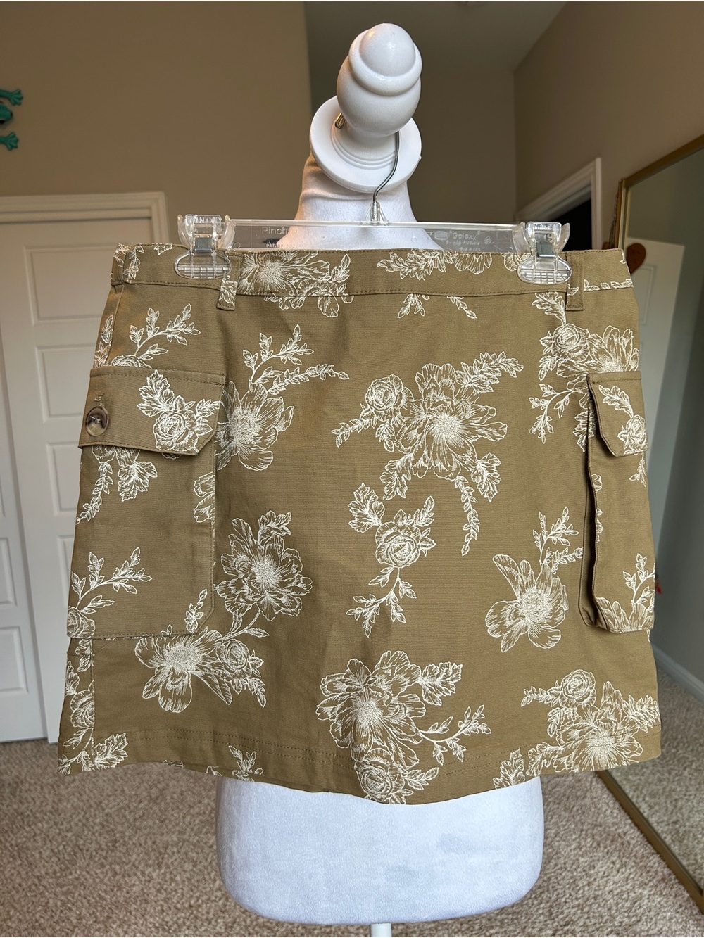 Future Collective Khaki Floral Cargo Utility Mini Skirt Size Medium